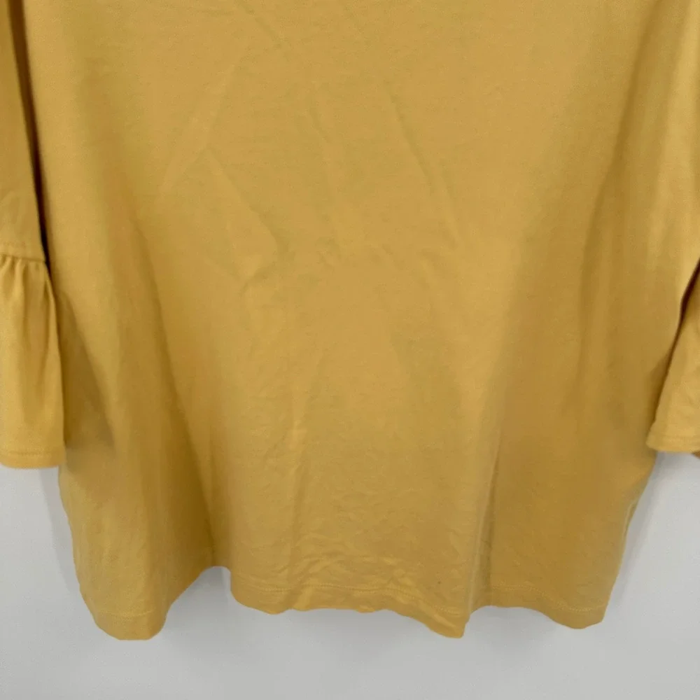 Chicos Yellow Cotton Ruffle Bell Sleeve Scoop Neck Top Size 2 Large Solid Knit - Picture 3 of 9